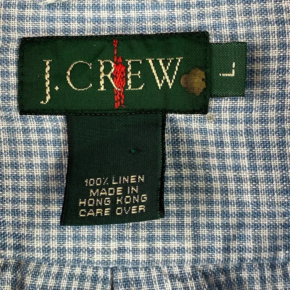 Vintage J. Crew Oarsman Gingham Check 100% Linen Button Up Shirt Blue